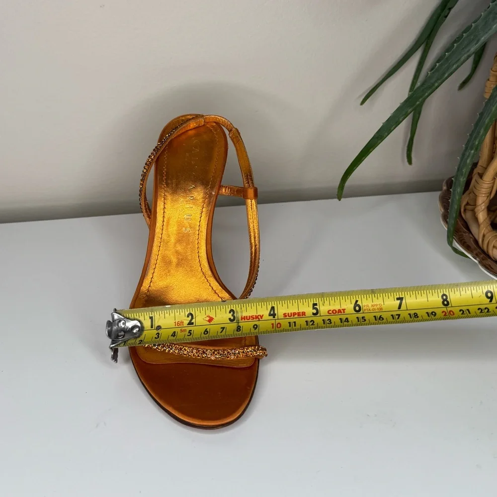 Caligarius Cometa Orange Satin Swarovski Crystal Heels Made in Italy Sz 37/ US 7 - Picture 12 of 12